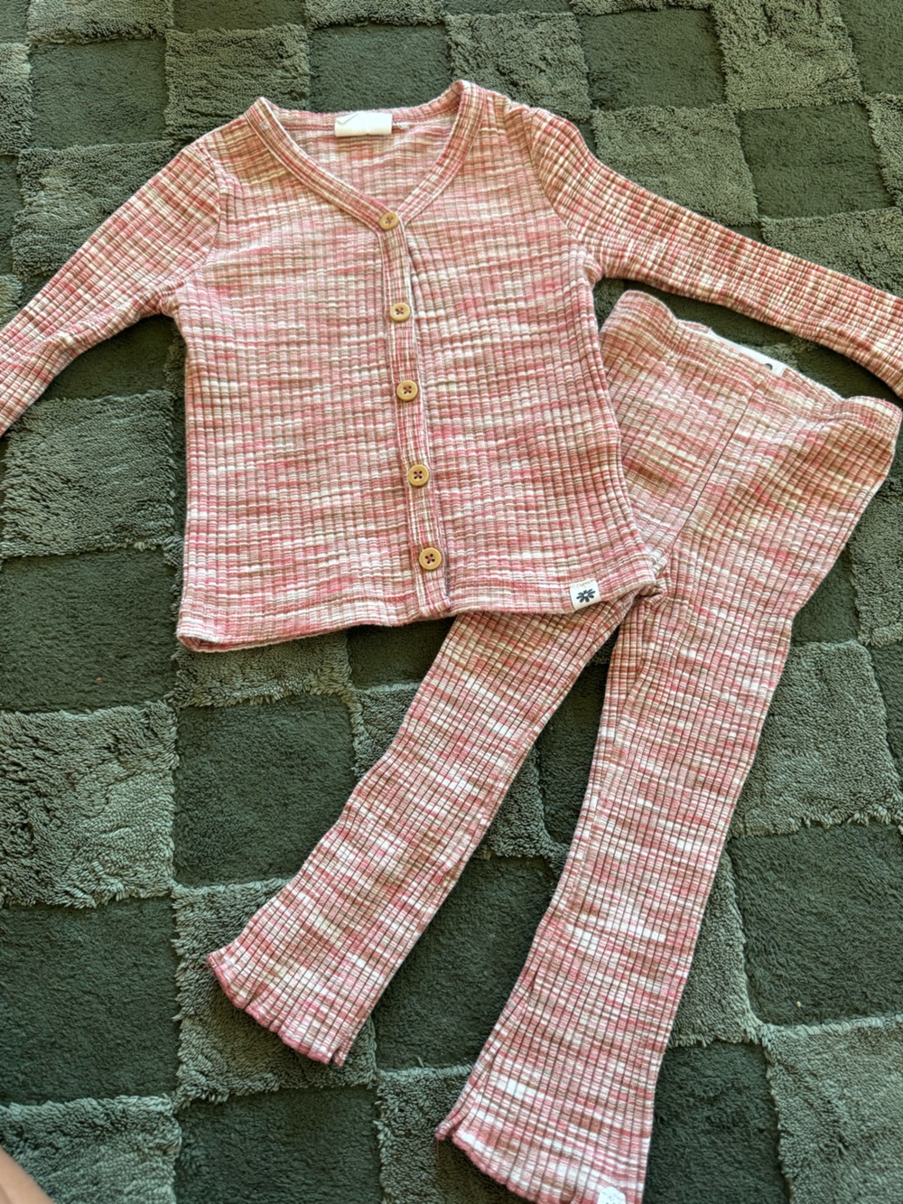 Cotton On Pink and White Ribbed Knit Kids Pajama Set